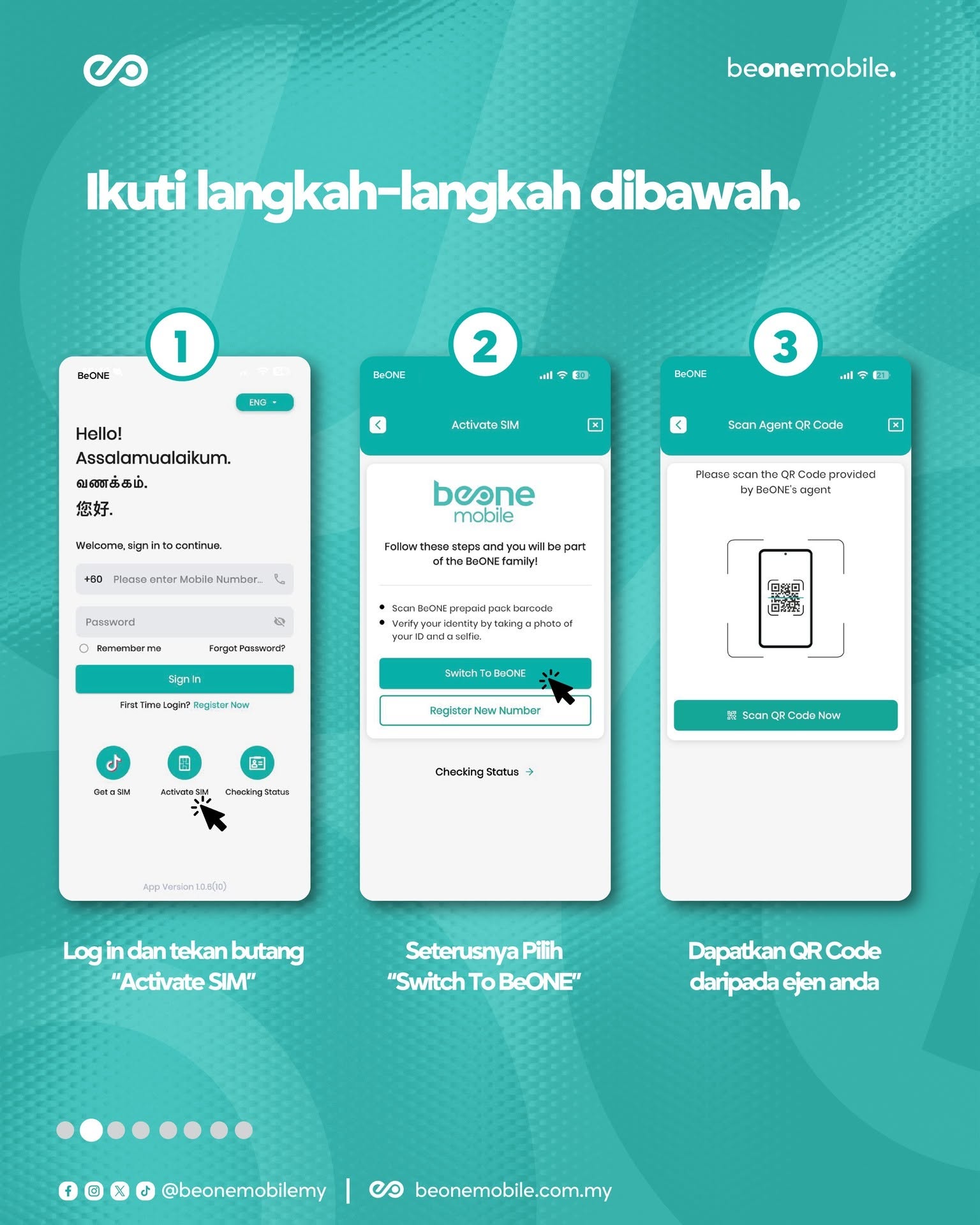 Log masuk, pilih Activate SIM dan dapatkan QR code