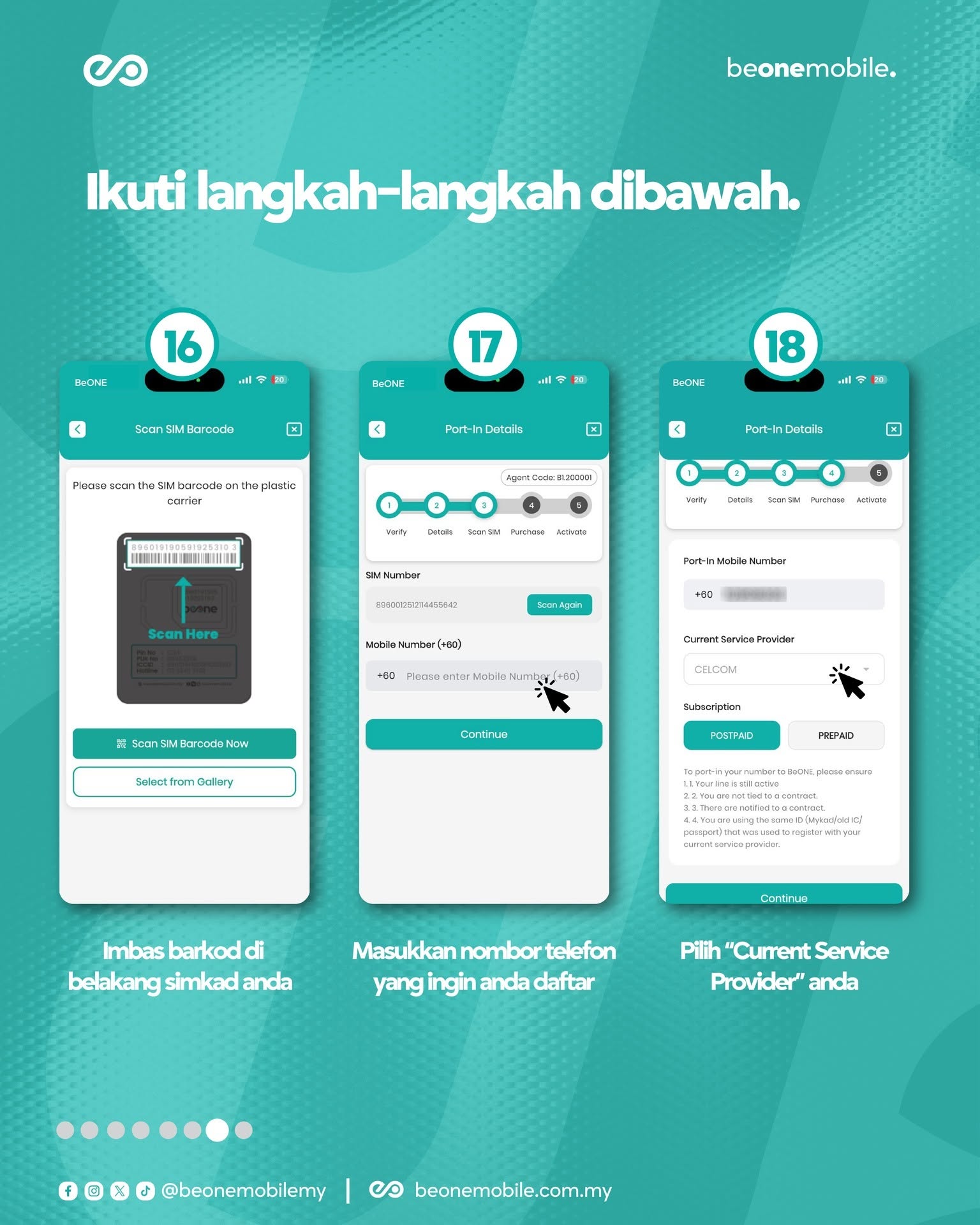 Scan simkad, masukkan nombor dan pilih telco semasa